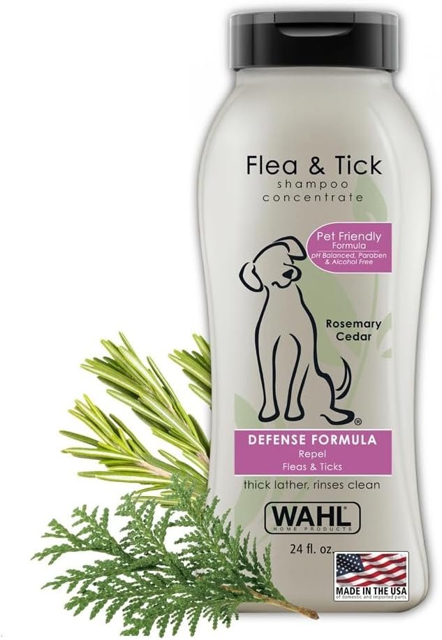 Wahl USA Flea & Tick Repelling Dog Shampoo – Defense Formula with Rosemary & Cedar Scent – 24 Oz – 820007T