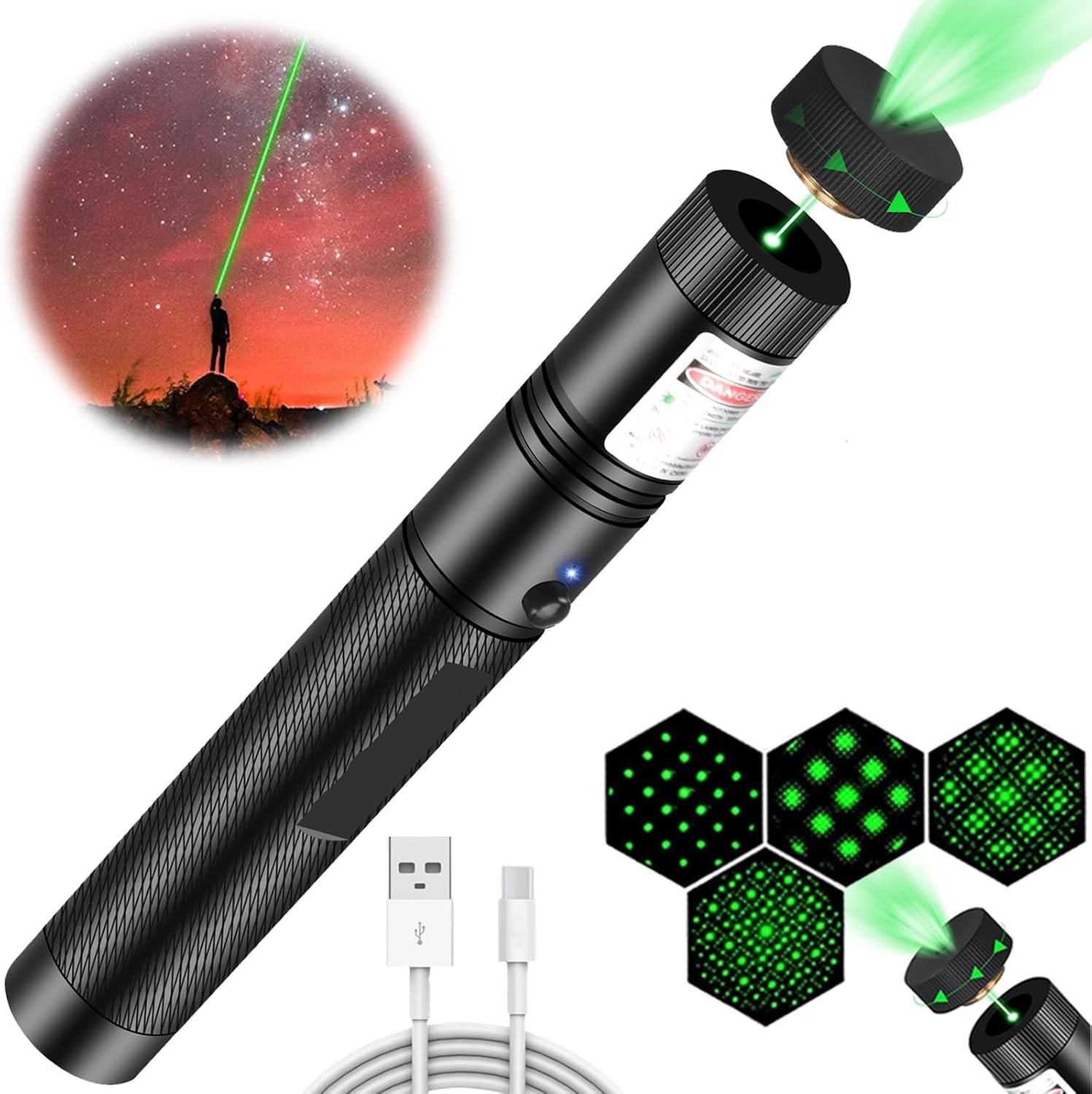 Green Laser Pointer, Green Laser Pointer High Power Rechargeable Strong Long Range Laser Beam Flashlight Laser Light Pointer Pen, Rechargeable Laser Pointer for Presentations Outdoor
