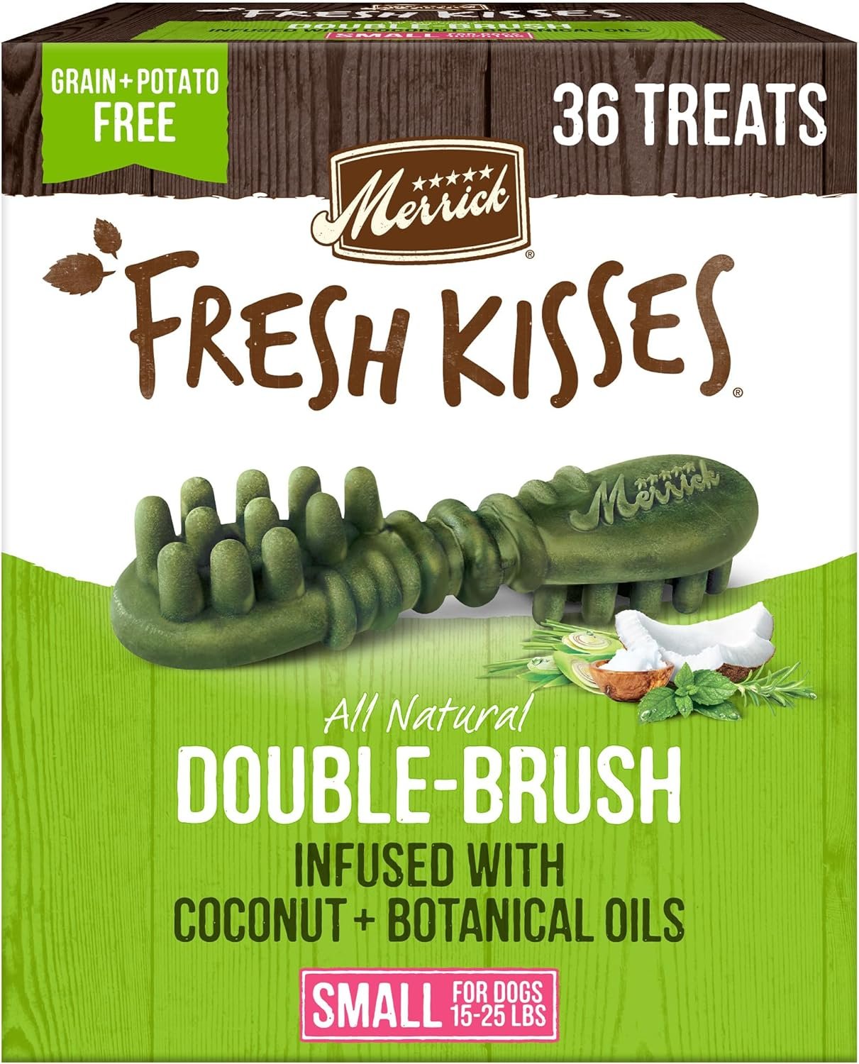 Merrick Fresh Kisses Natural Dental Chews Infused With Coconut And Botanical Oils For Small Dogs 15-25 Lbs – 36 ct. Box