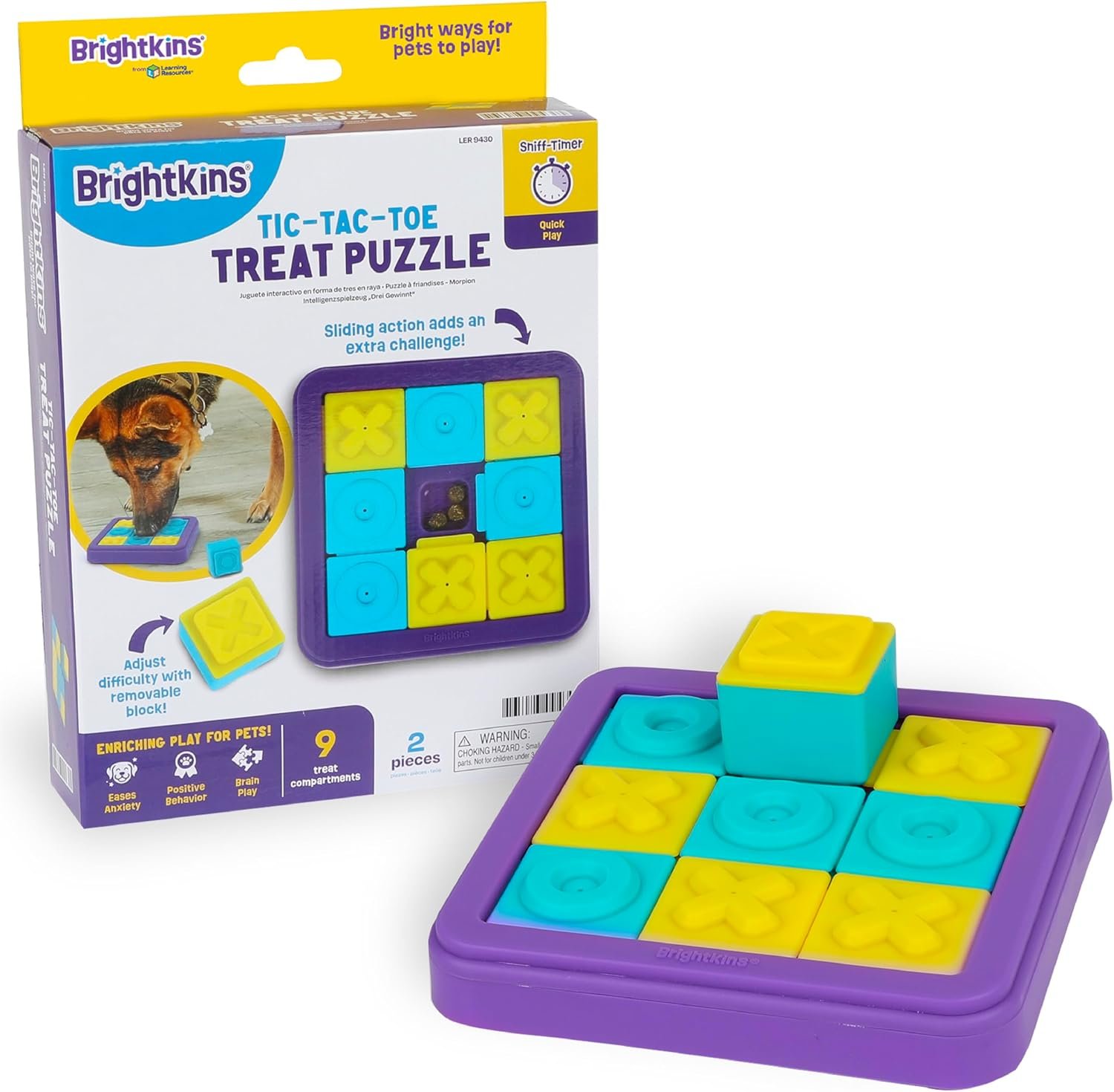 Brightkins Tic-Tac-Toe Treat PuzzleBrightkins Tic-Tac-Toe Treat Puzzle, Outdoor Puzzle Board, Interactive Dog Toys, Dog Birthday, Enrichment Slow Feeder Bowls, Puppy Teething and Chewing
