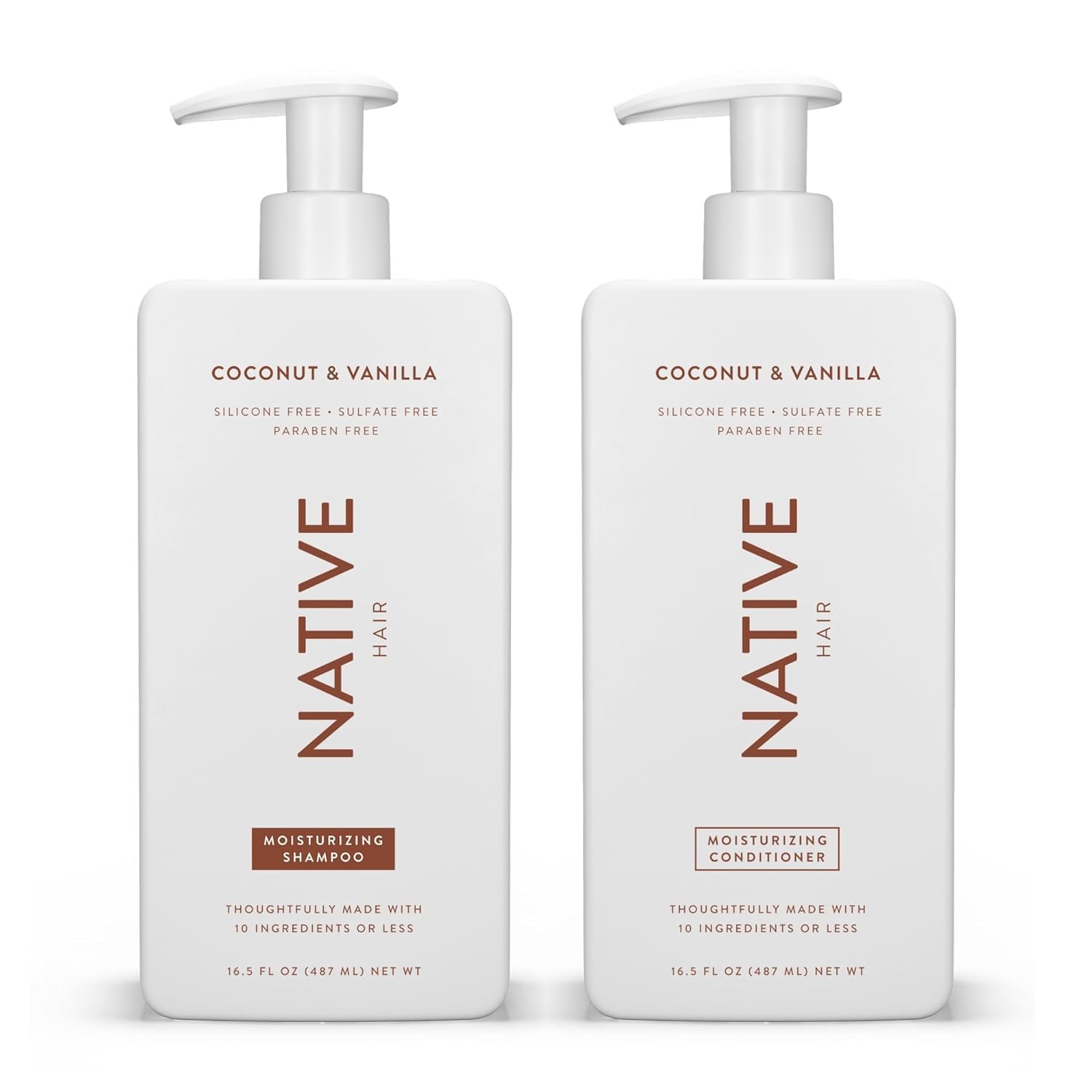 Native Coconut & Vanilla Shampoo and Conditioner Contain Naturally Derived Ingredients | All Hair Types, Color & Treated, Fine to Dry Damaged, Sulfate & Dye Free – 2-Pack