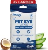 Pet Eye Wipes for Dogs & Cats | 5×6” Hypoallergenic Tear Stain Remover Wipes | 3X Larger Unscented Gentle Eye Wipes to Remove Discharge | 99% Natural Ing. Safe for Sensitive Pets | 60 Wipes