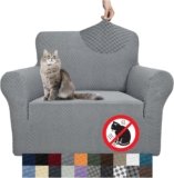 YEMYHOM Couch Cover Latest Jacquard Design High Stretch Sofa Chair Covers for Living Room, Pet Dog Cat Proof Armchair Slipcover Non Slip Magic Elastic Furniture Protector (Chair, Light Gray)