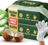 Pet Glove Wipes for Dogs & Cats – 50 Pack | Hypoallergenic, No Rinse, Extra Thick Cleaning Gloves with Aloe & Coconut Oil | Paws, Face, Ears & Butt | Travel Friendly, Gentle & Safe